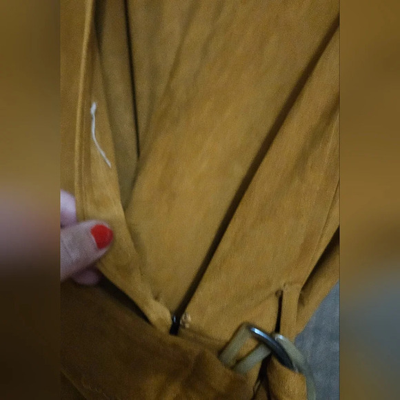 ZARA Faux suede belted utility mini dress romper. Mustard tan color. Size Medium - Picture 9 of 16